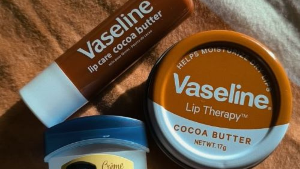 Vaseline lip care cocoa butter stick and Vaseline Lip Therapy mini tin container for brand strategy case study.